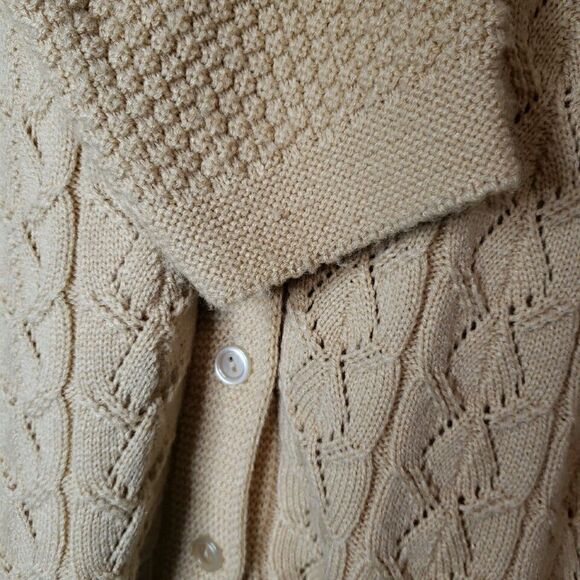 Vtg Haband Womens Sweater Cardigan Button Up Tan Cable Knit Sz Large Grannycore - Picture 6 of 14